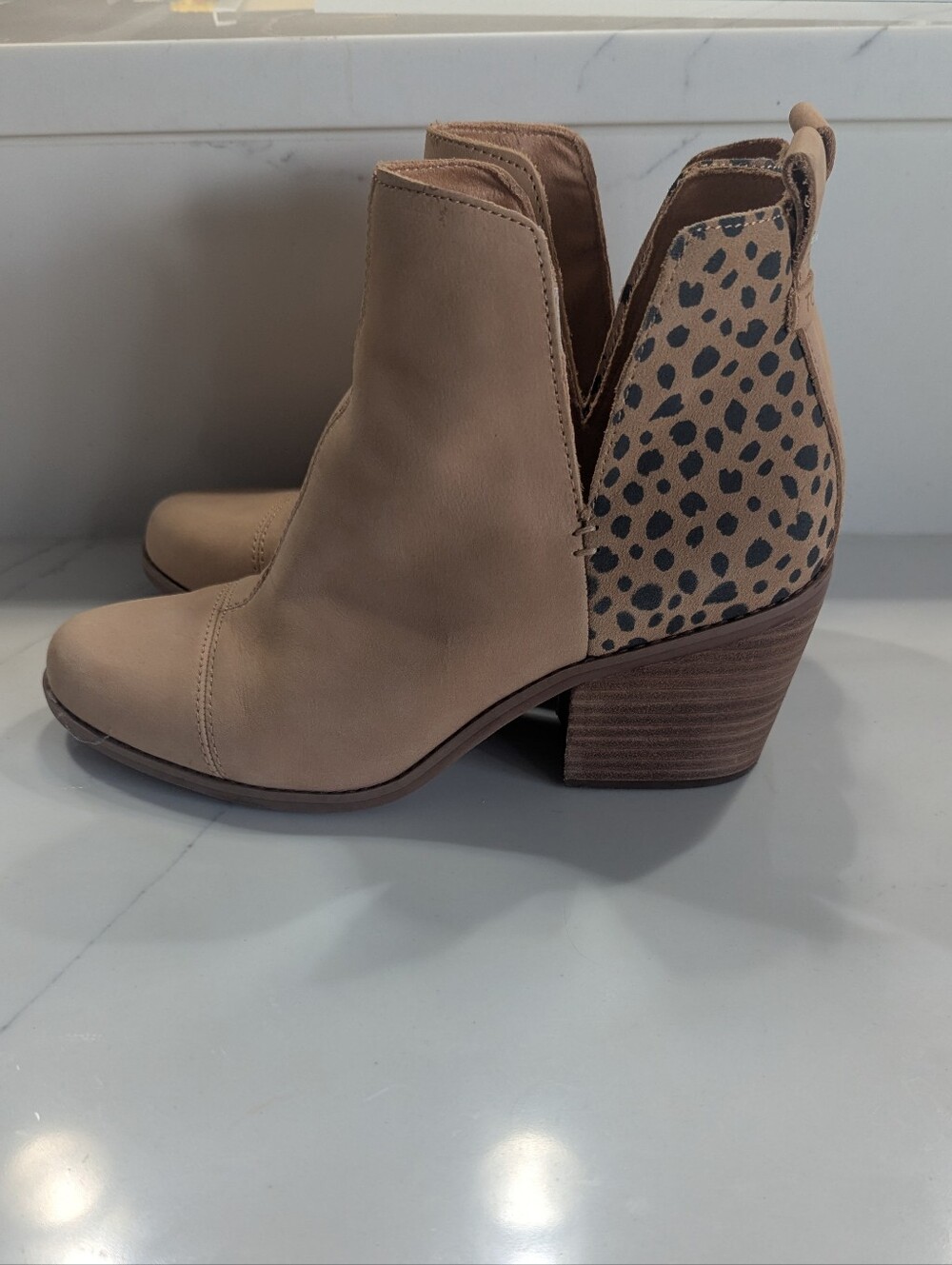 Tom's Heeled Ankle Boot with Leopard Accent
